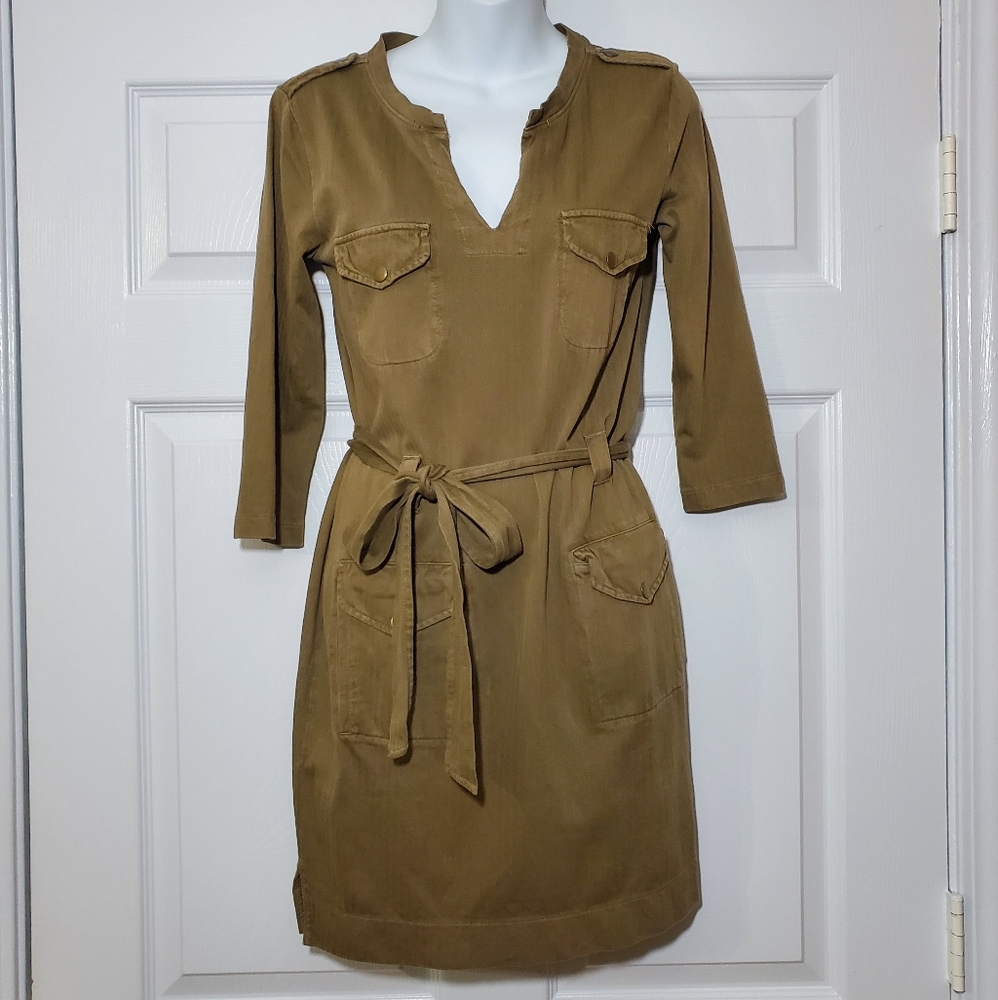 J. Crew olive green utility style tie waist dress